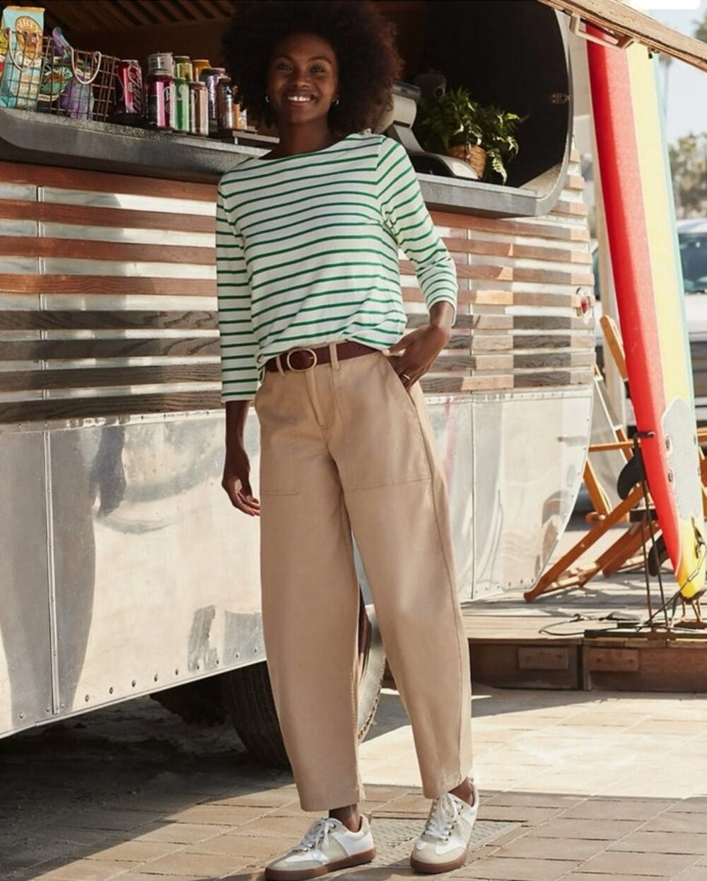 Lands End Women Cotton High Rise Barrel Leg Chino Desert Tan Utility Pants 6 NEW